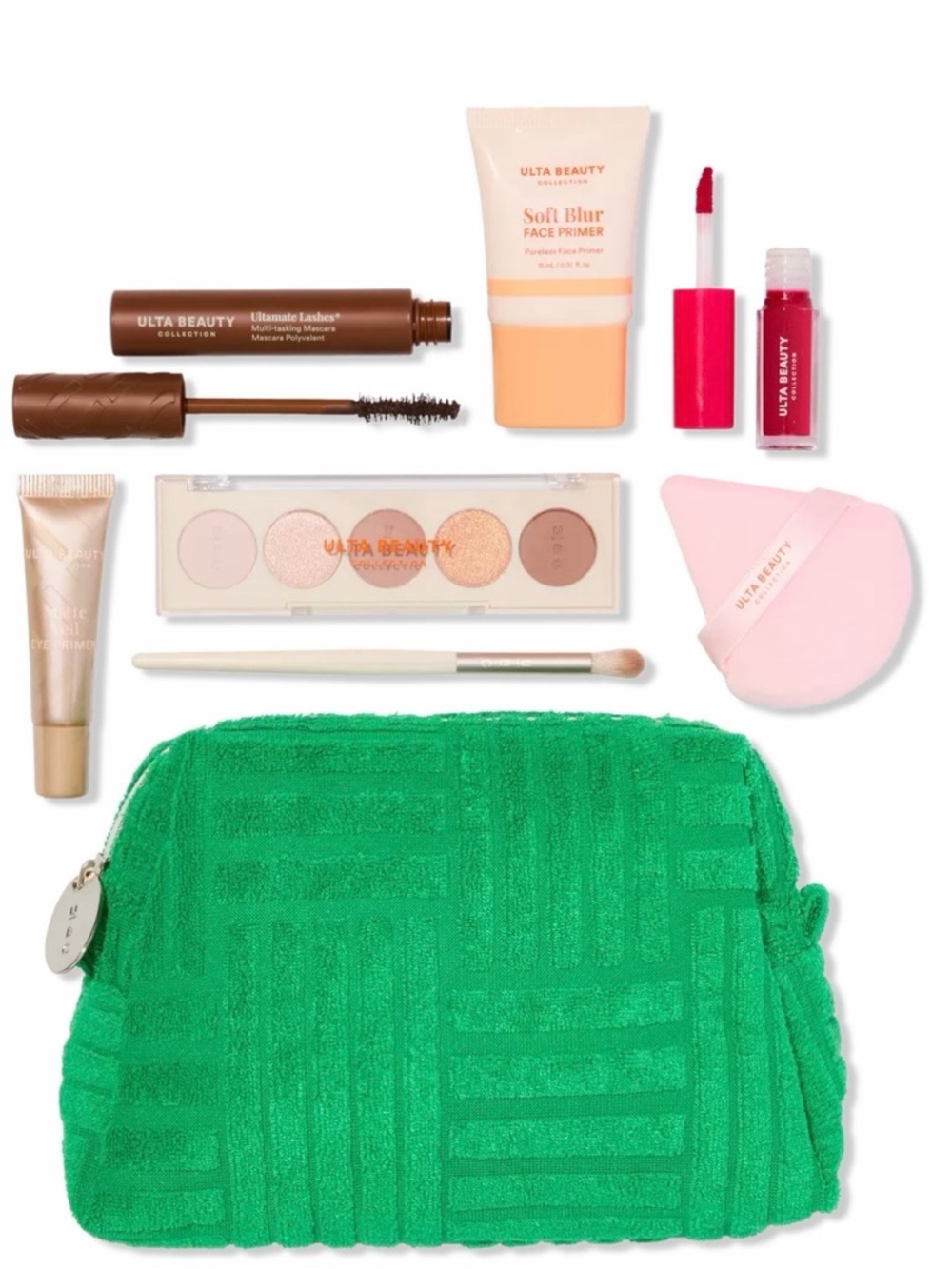 Ulta Beauty Makeup Kit with Bright Green Textured Pouch